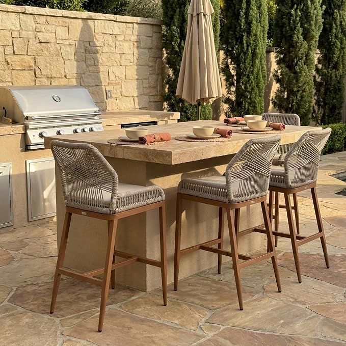PURPLE LEAF Patio Bar Stools 28" H Set of 4 Handwoven Wicker Bar Height Stool by PURPLELEAF