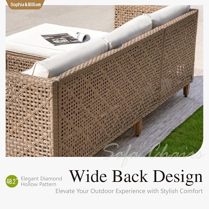 Sophia & William Boho Rattan Patio Sectional Set - Image 7
