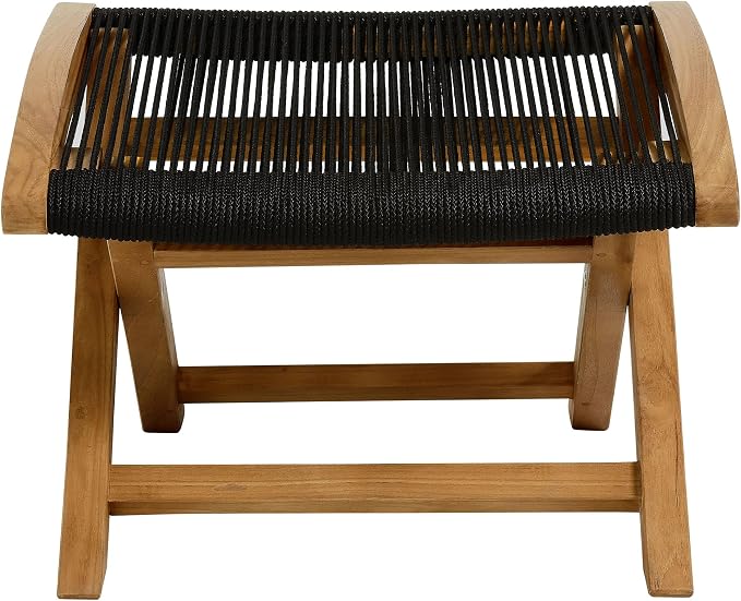 Modway Vienna Outdoor Patio Teak Wood Folding Ottoman in Natural Black - Image 7