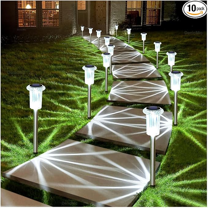 DenicMic Solar Lights Outdoor 15 Pack Waterproof 6000K Cold White LED Stainless by Denicmic
