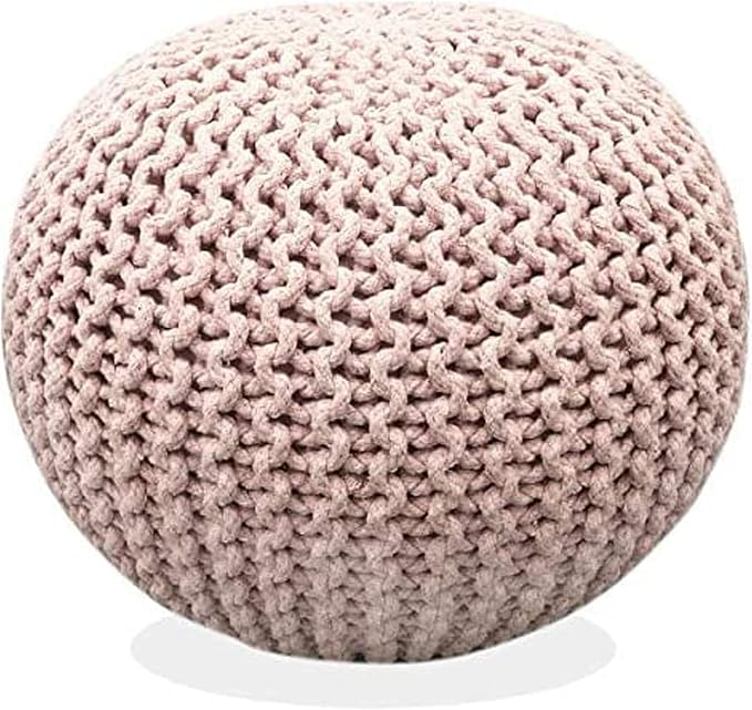 FRELISH DECOR Round Pouf Ottoman Hand Knitted 100% Cotton Pouf Foot Stool by FrelishDecor