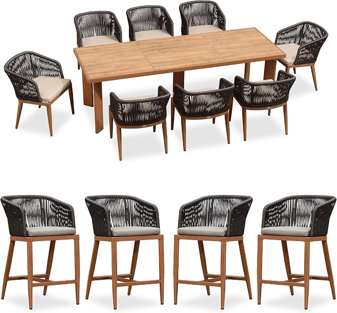 PURPLE LEAF 9 Pieces Outdoor Dining Set Patio Furniture Set Aluminum Rattan by PURPLELEAF