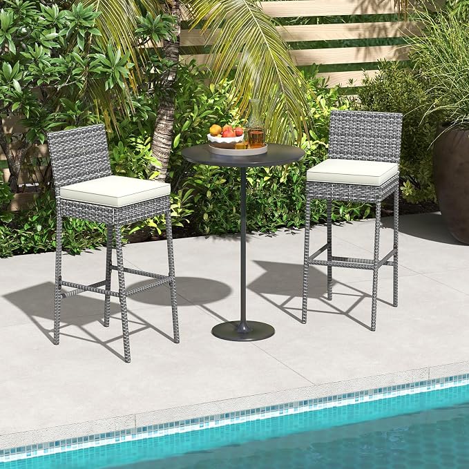 HAPPYGRILL Patio Wicker Barstools Set of 4, Outdoor Bar Height Chair w/Soft - Image 2
