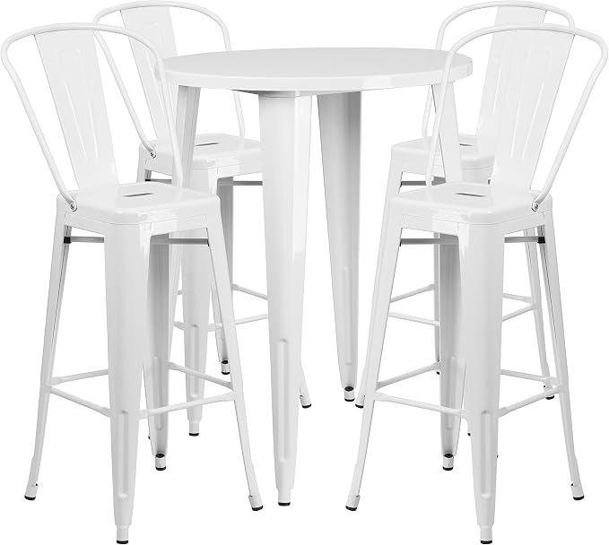 Flash Furniture Callum Commercial Grade 30" Round White Metal Indoor-Outdoor by FlashFurniture