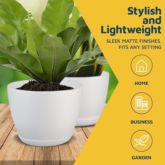 White Plant Pots with Drainage Holes & Saucers 15 Pack, Indoor & Outdoor - Image 3