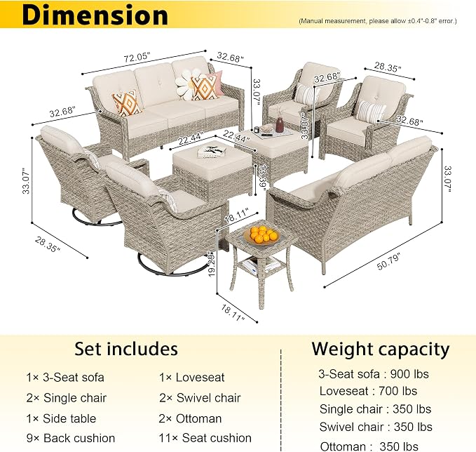 HOOOWOOO 9 Piece Patio Furniture Conversation Sets - Image 7