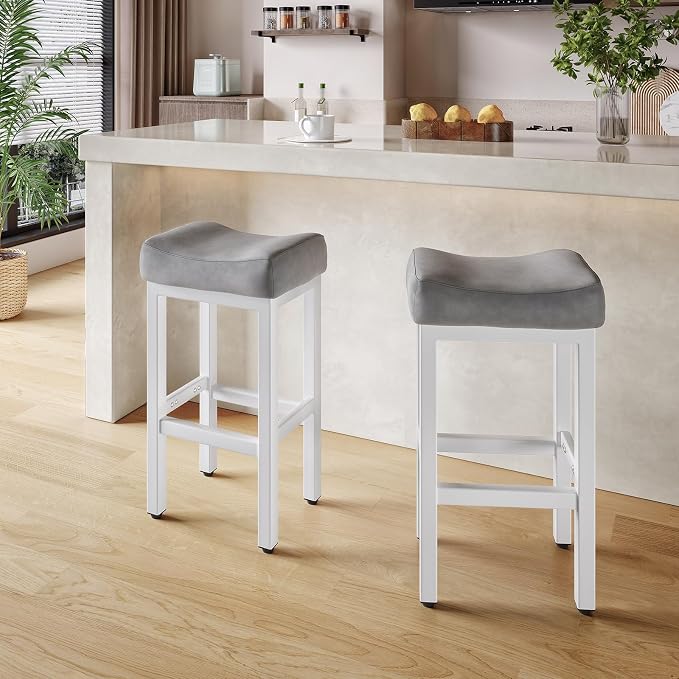 29 Inch Bar Height Bar Stools Set of 2, Backless Bonded Leather Bar Height - Image 8