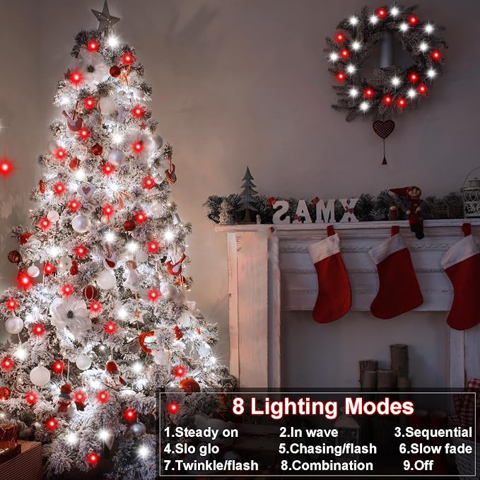 4 Pack Red White Christmas Lights Battery Operated 16.4Ft 50 LED Wreath String - Image 5