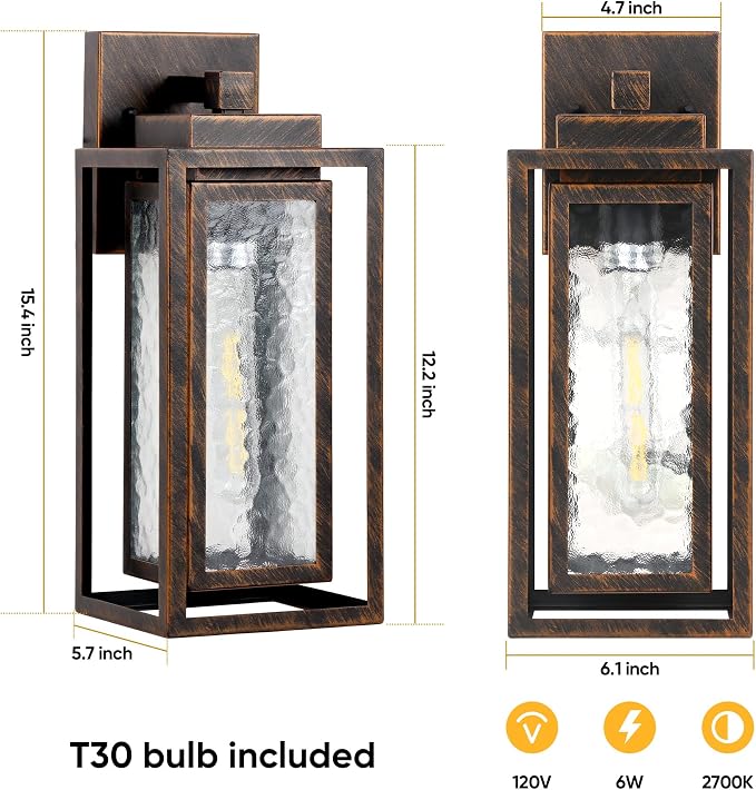 Water Ripple Exterior Porch Light Fixture, 2 Pack Outdoor Wall Lantern Black - Image 3