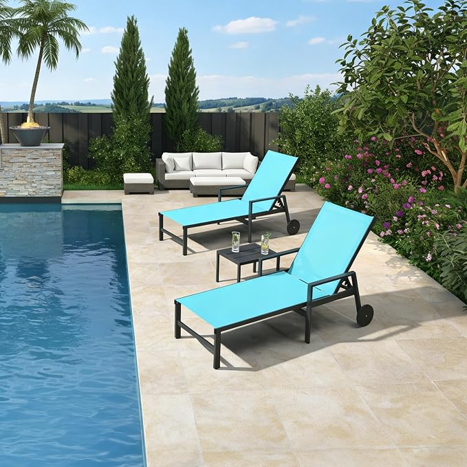 PURPLE LEAF 2 Pieces Outdoor Chaise Lounge Aluminum Patio Lounge Chair by PURPLELEAF