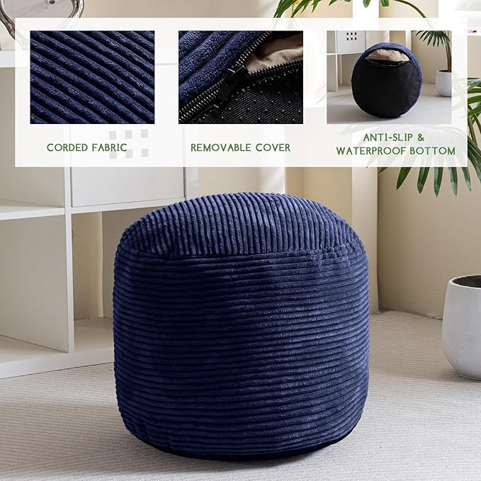 HIGOGOGO Round Stuffed Pouf Ottoman, Corduroy Poufs - Image 5