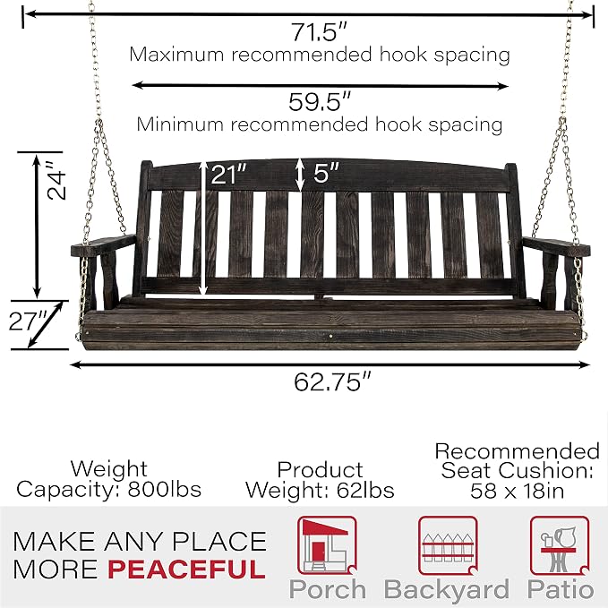 Amish Casual Heavy Duty 800 Lb Mission Treated Porch Swing - Image 6