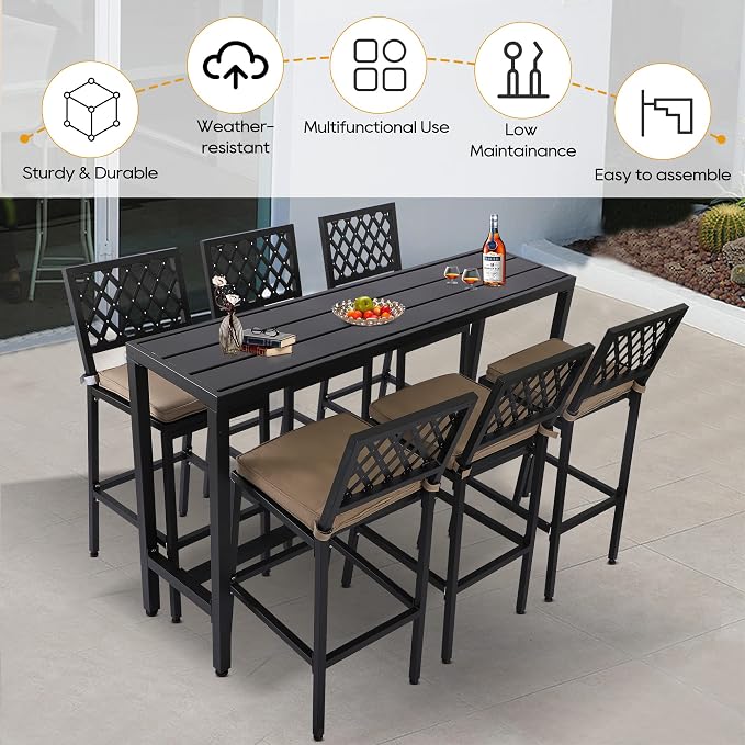 Outdoor Patio Bar Set, Bar Height Patio Dining Set, Weather-Resistant Bistro - Image 2