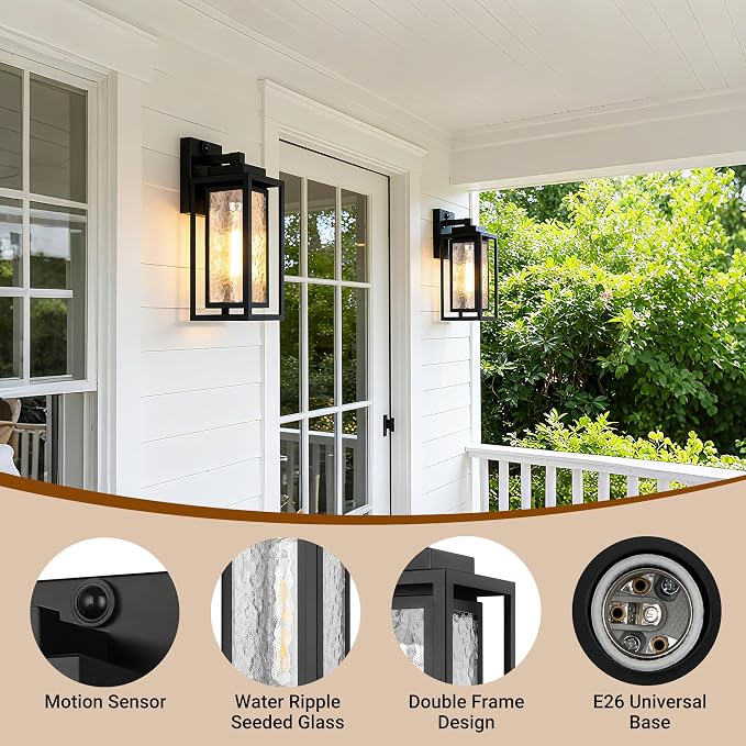 WIHTU Motion Sensor Exterior Porch Light Fixtures, Water Ripple Outdoor Wall - Image 7