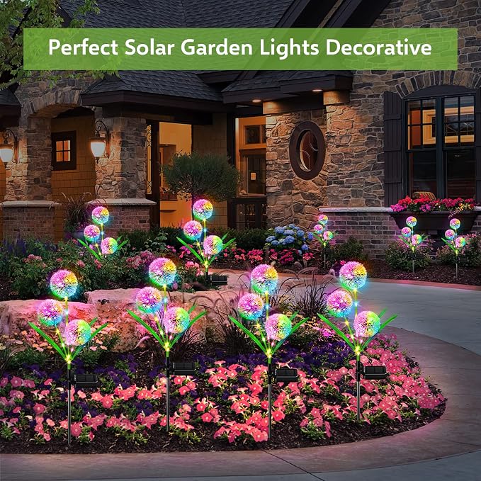 Solar Lights Outdoor Garden Decor: 2 Pack Upgraded Solar Dandelion Garden Light - Image 7
