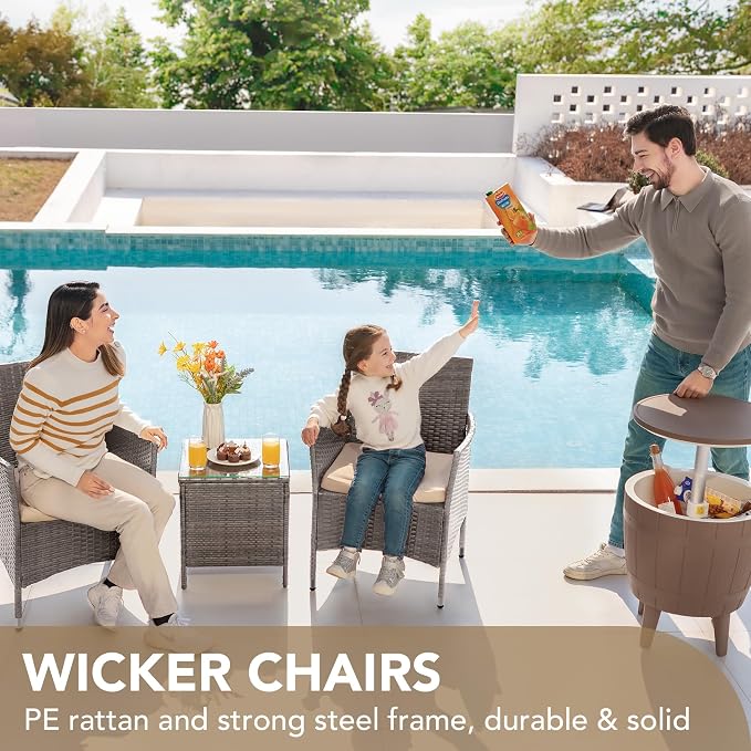 Devoko 3 Pieces Patio Furniture Sets Clearance PE Rattan Wicker Chairs - Image 2