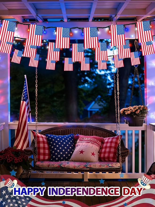 2 Pack 4th of July Decorations, Solar American Flag String Lights Outdoor - Image 6