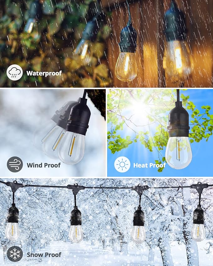 52FT Outdoor LED String Lights Shatterproof UL Listed 2FT Spacing - Image 5