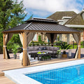 EROMMY 12'x16' Hardtop Gazebo, Wood Grain Aluminum Frame Outdoor Gazebo by EROMMY