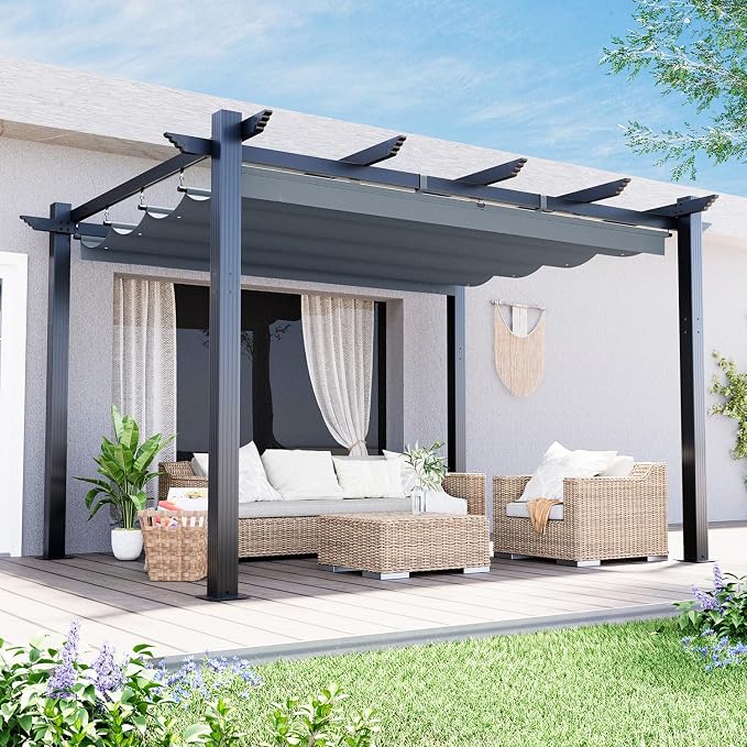 MELLCOM Retractable Pergola 10x13 Ft, Outdoor Aluminum Shelter by MELLCOM