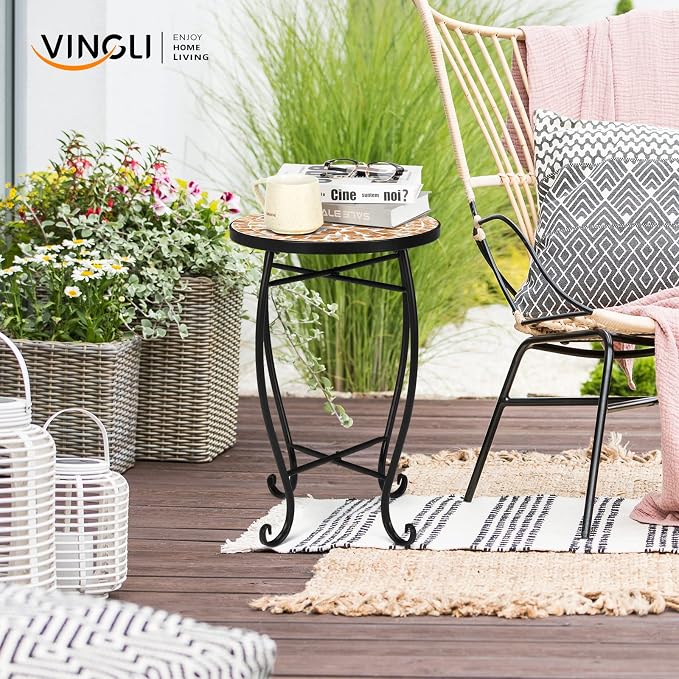 VINGLI Mosaic Outdoor Side Table, Accent Table, Plant Stand Ideal - Image 8