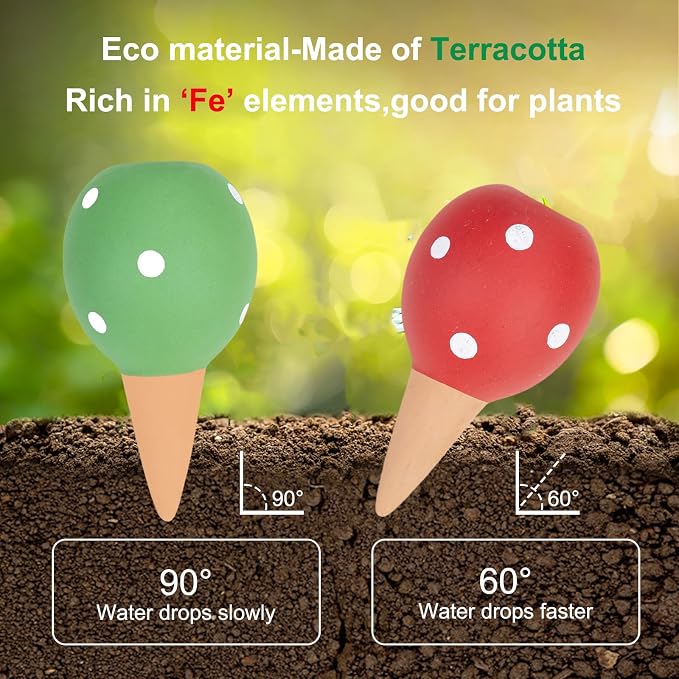 4-Pack Terracotta Self-Watering Spikes | Eco-Friendly Iron-Rich Clay Olla - Image 4