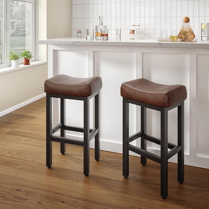 29 Inch Bar Height Bar Stools Set of 2, Backless Bonded Leather Bar Height - Image 7