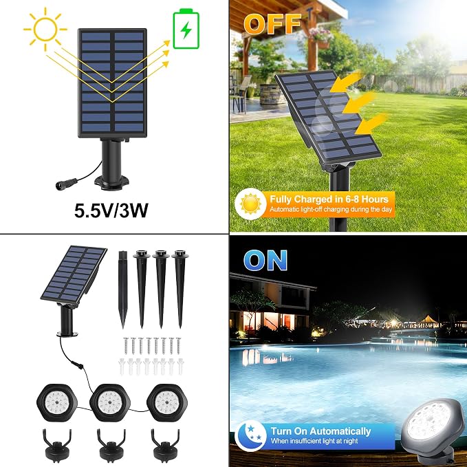 Solar Pond Lights, 18 LED Super Bright Underwater Spotlights LED Submersible - Image 4