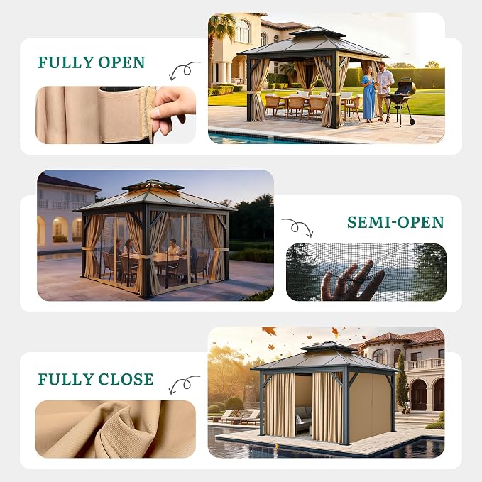 YITAHOME 10X10FT Polycarbonate Gazebo Outdoor Patio Double Top Canopy - Image 6