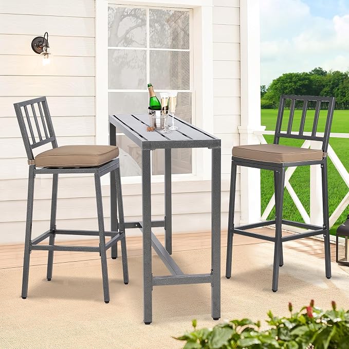 Outdoor Bar Chairs & Table, Metal Patio Bar Set - Image 3