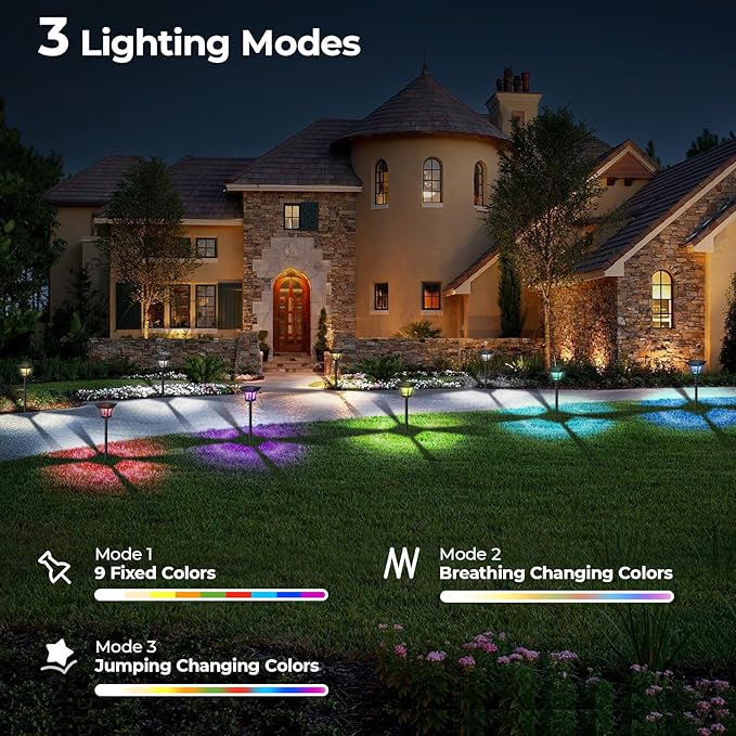 CINOTON 8 Pack RGBCW Solar Pathway Outdoor Lights, 3 Lighting Modes Solar LED - Image 2
