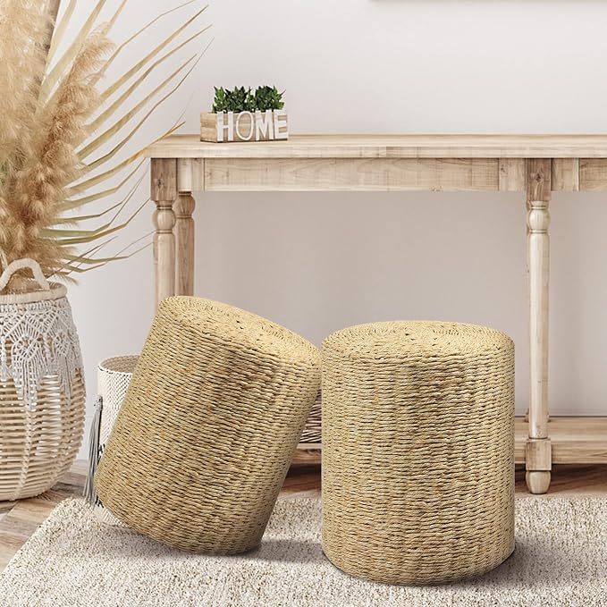 Wimarsbon Decor Round Pouf Ottoman Single Strand Paper Rope Pouf Footrest - Image 5