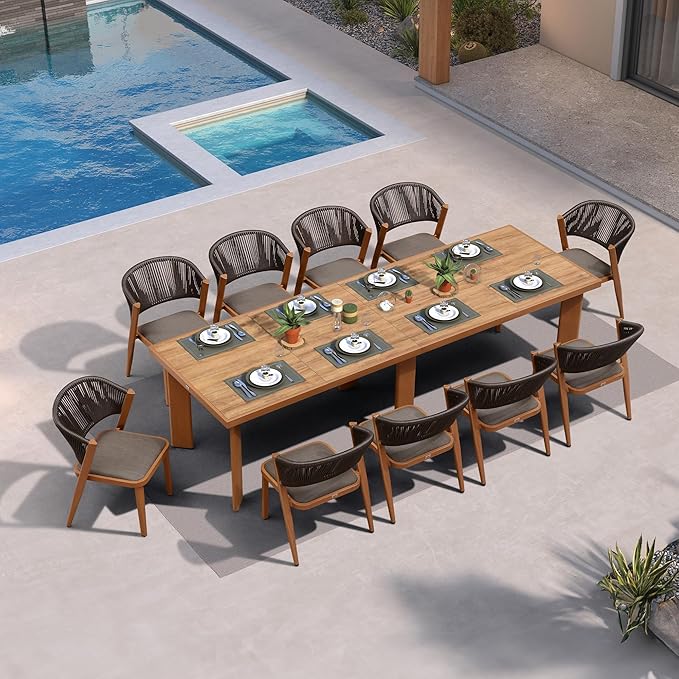 PURPLE LEAF 11-Piece Patio Dining Set Outdoor Furniture Rectangular Table and by PURPLELEAF