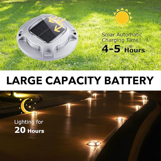AGPTEK Solar Driveway Lights Outdoor 8 Pack, 2 Color Modes LED Deck Dock Marine - Image 5