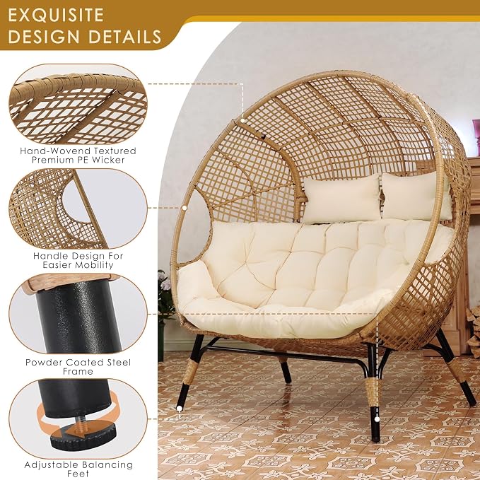 NICESOUL® Double Egg Chair Indoor Outdoor Stationary Oversized Thicken Padded - Image 4