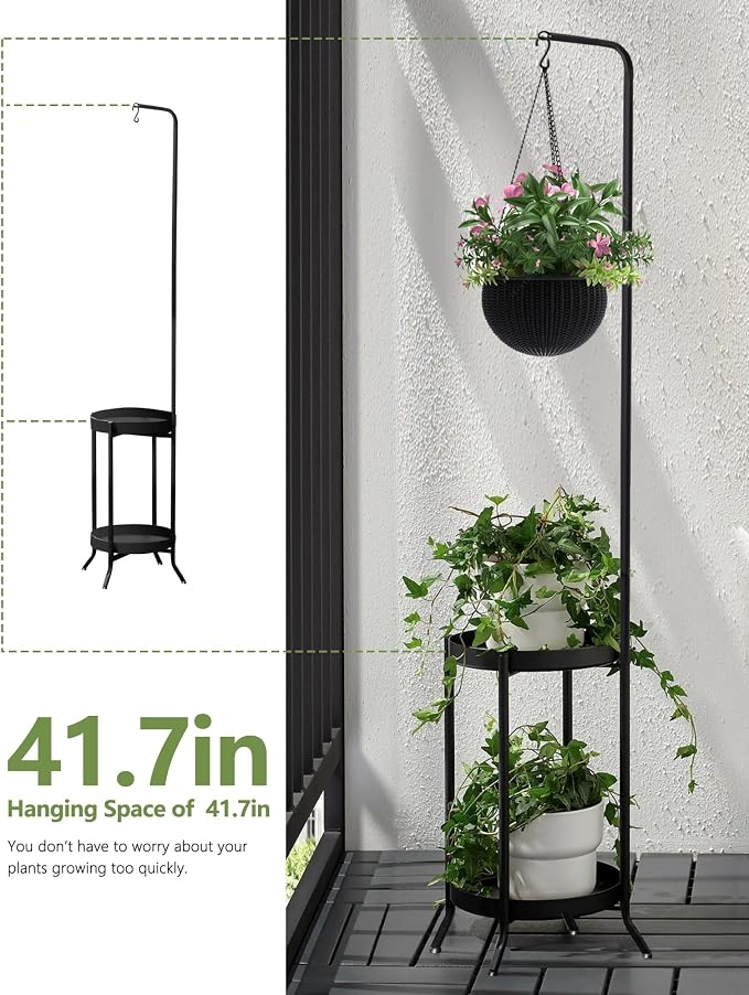Hanging Plant Stand Indoor Outdoor, Space-Saving Corner Metal Plant Shelf 3 - Image 5