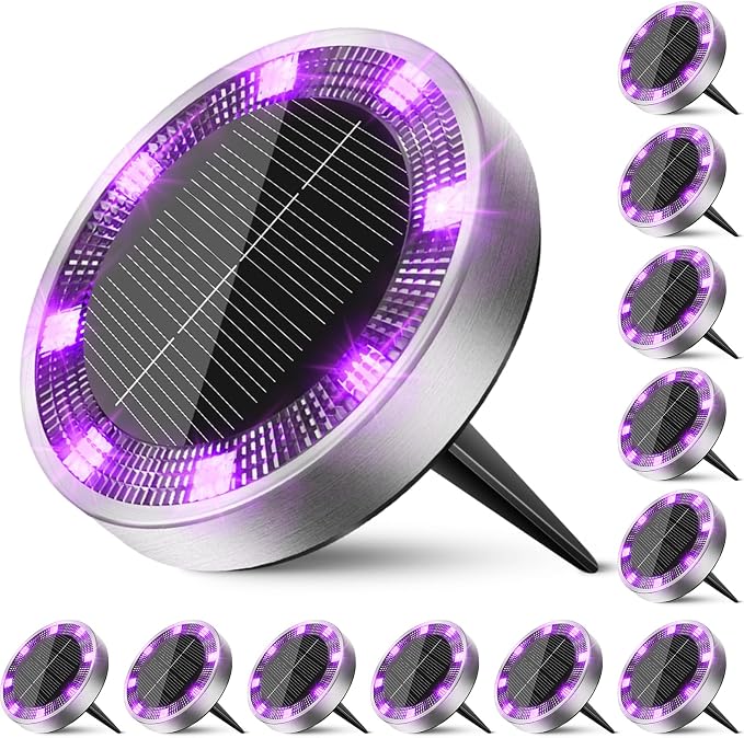 Peasur Solar Ground Lights Outdoor, 12 Pack Flat Solar Powered Disc Lights by Peasur