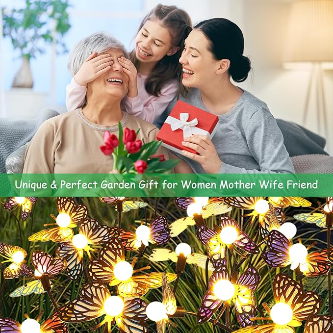 Solar Garden Butterfly Lights, 4 Pack 32 LED Solar Swaying Lights, Swaying in - Image 7