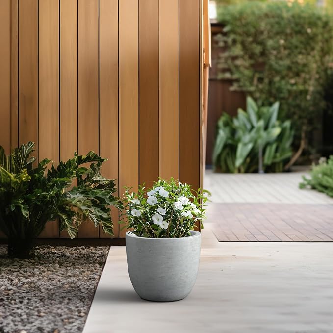 Kante 14 Inch Dia Round Concrete Planter, Indoor Outdoor Large Plant Pot - Image 3