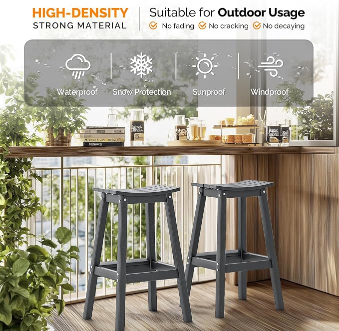 VINGLI 30 Inch Outdoor Bar Stools Set of 2, HDPE Bar Chairs - Image 6