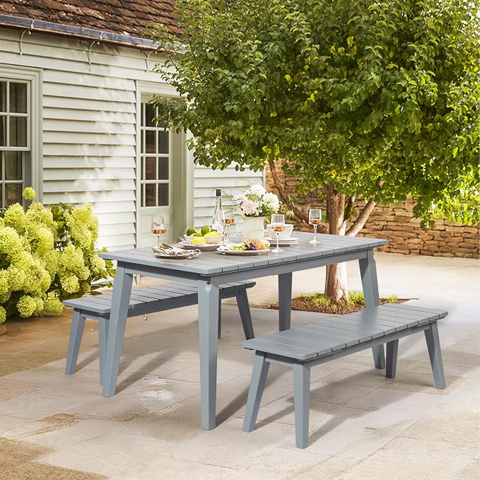 VINGLI Outdoor Wooden Bench, 45” 2-Person Backless Dining Bench, Weatherproof - Image 7