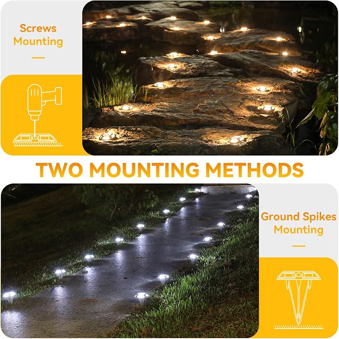 AGPTEK Solar Driveway Lights 12 Pack, 2 Colors in 1 Outdoor Solar Deck Dock - Image 2