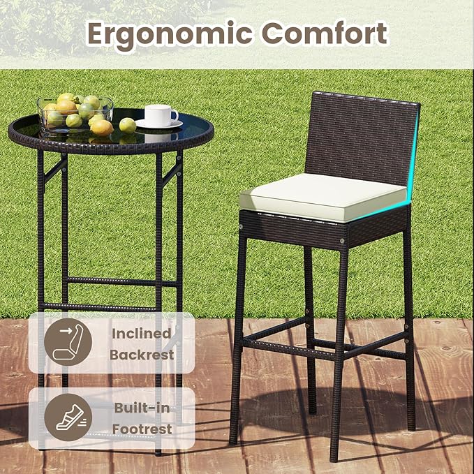 Tangkula 3 Piece Outdoor Bar Set, Patio Rattan Bar Height Heavy Duty Metal - Image 5