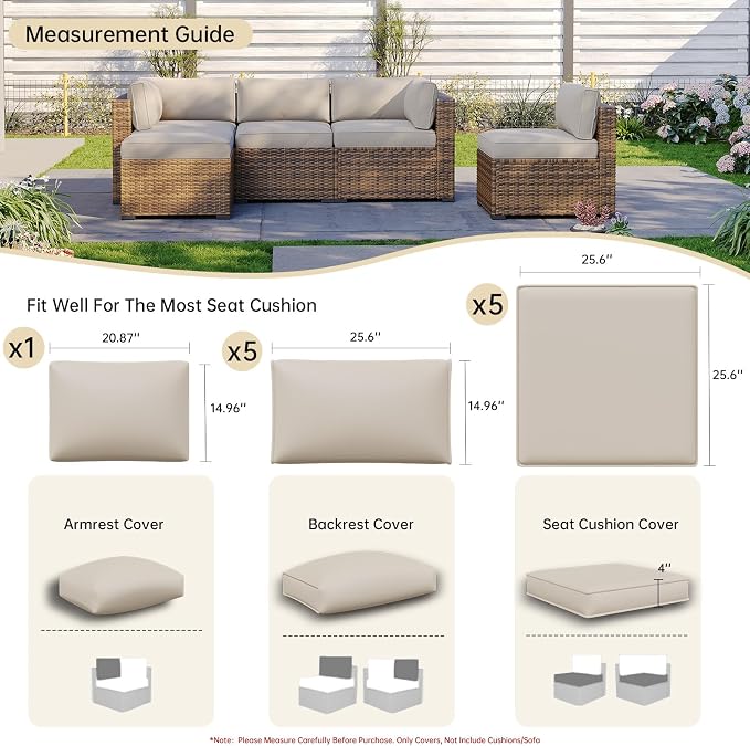 Aoxun 11pcs Patio Cushion Covers Replacement, Waterproof Outdoor Furniture - Image 4
