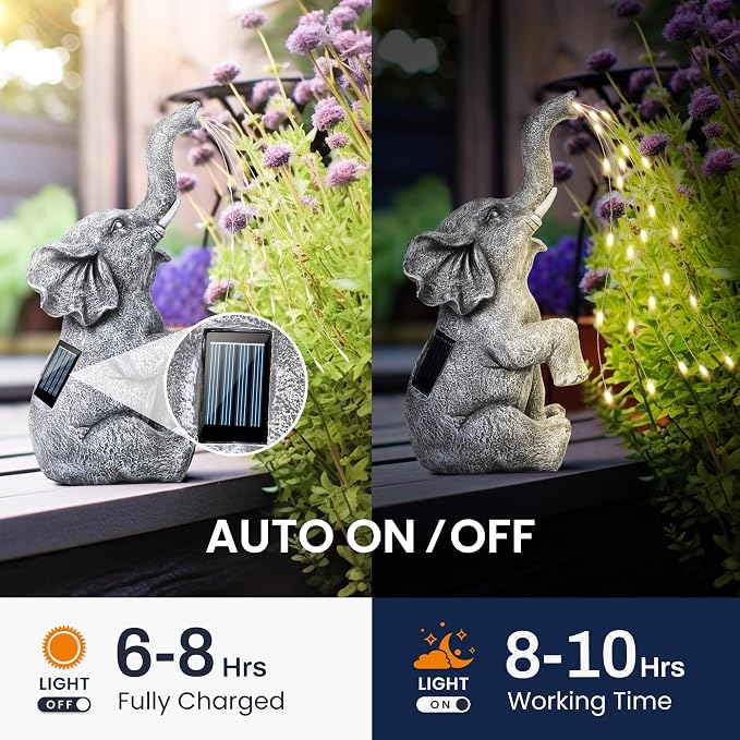 GIGALUMI Solar Garden Decor Watering Elephant Statues Outdoor, Birthday Gifts - Image 4