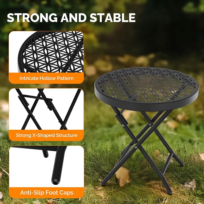 VINGLI Patio Folding Side Table, Small Outdoor Table - Image 5
