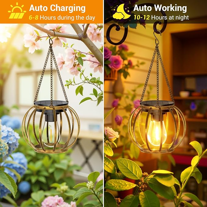 KOOPER Solar Lanterns Outdoor Waterproof, Upgraded Bronze Metal Hanging Solar - Image 3
