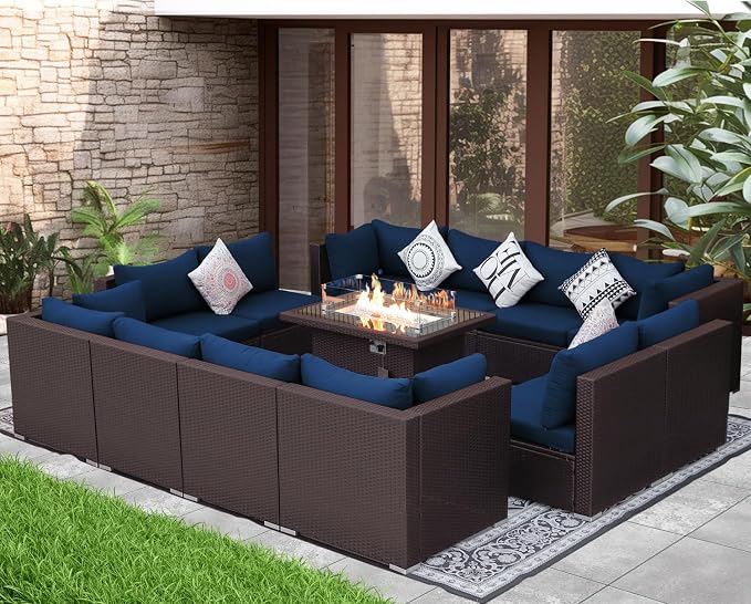 NICESOUL 13 Piece Patio Furniture w/Fireplace, Elegant Outdoor Seating w/Firepit - Image 3