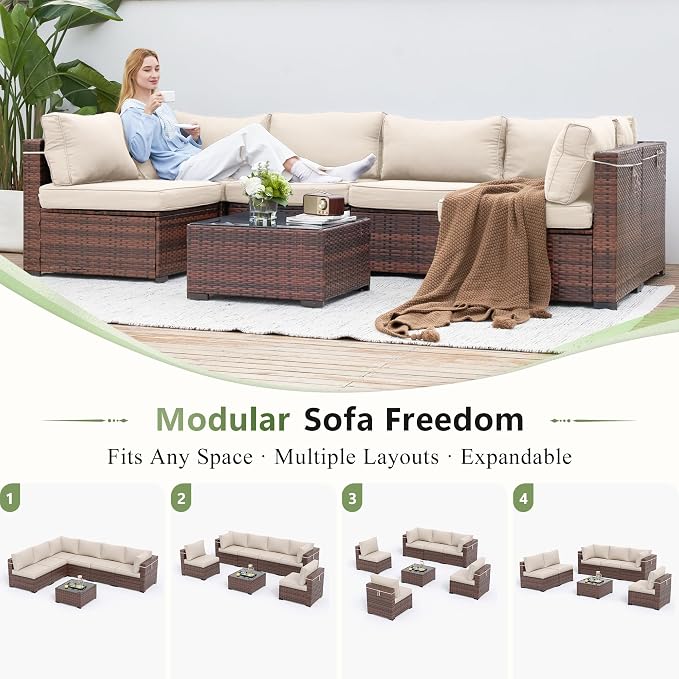Amopatio Patio Furniture Set 7 Pieces Patio Conversation Set Outdoor Sectional - Image 5