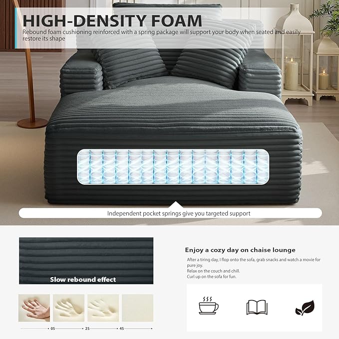 50 Inch Chaise Lounge Chair Indoor, Oversized Corduroy Upholstered Boneless - Image 3